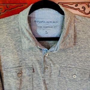 Men's Banana Republic Vintage T Polo Large Blue and Gray